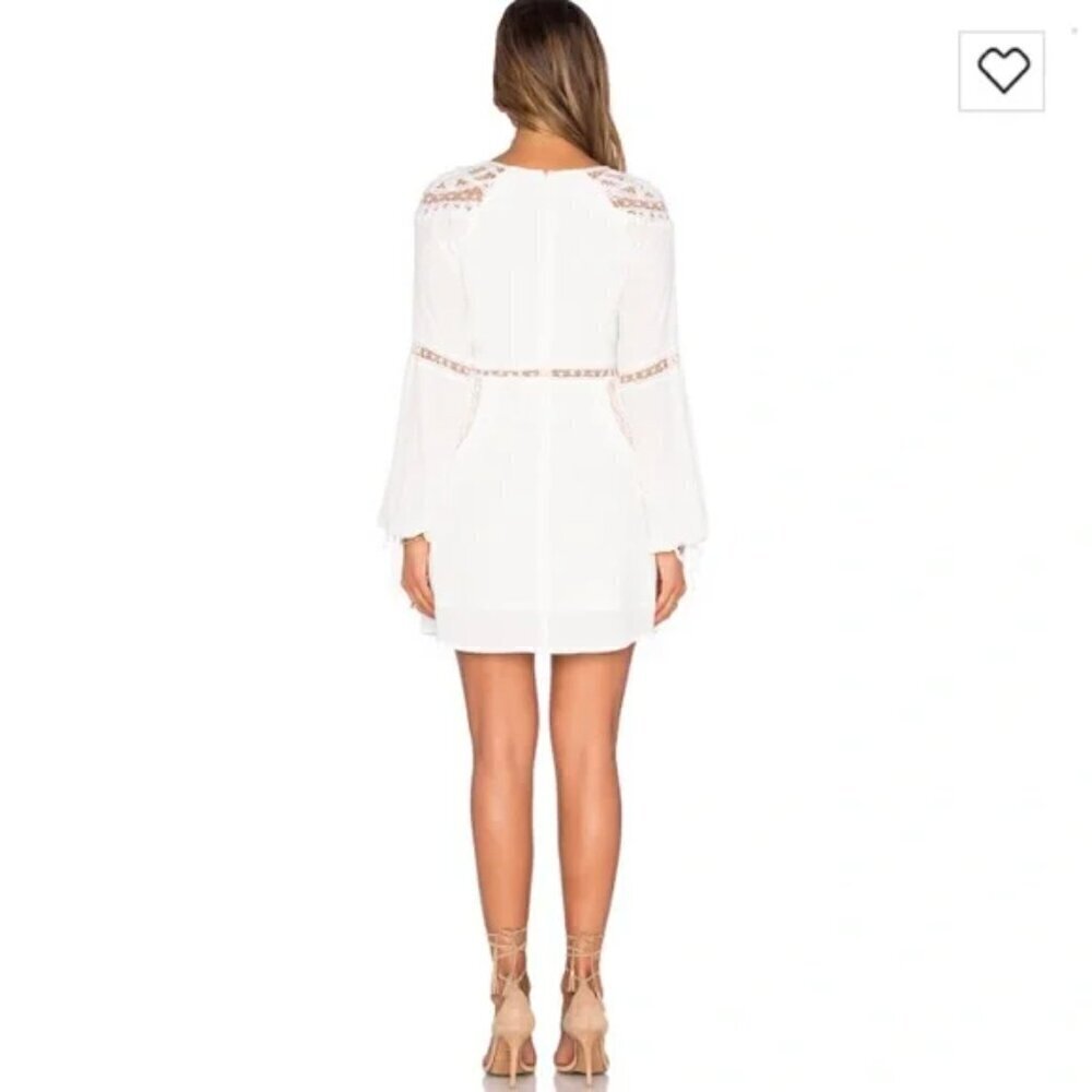 For Love & Lemons x Revolve White Long Sleeve Crochet Lace Detail Mini Dress M - Picture 3 of 9